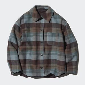Uniqlo plaid oversized short jacket - blue/teal with brown